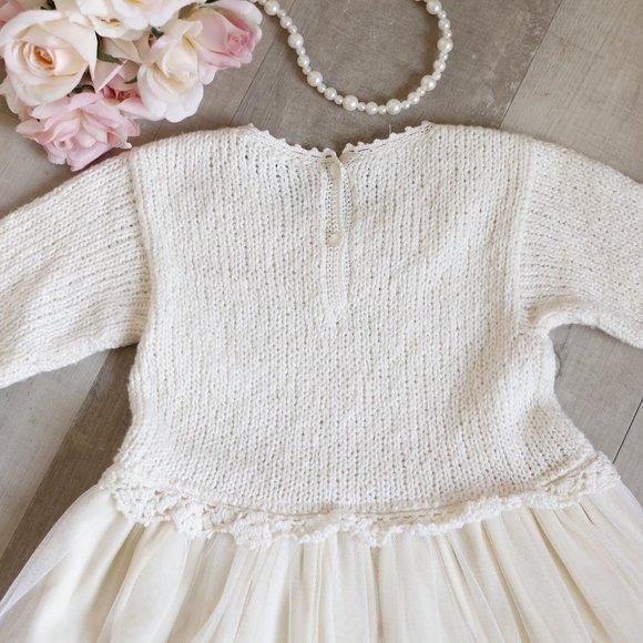 Ivory Tulle and 100% Cotton Sweater Dress Size 2 Boutique Couture NWOT - Picture 6 of 7